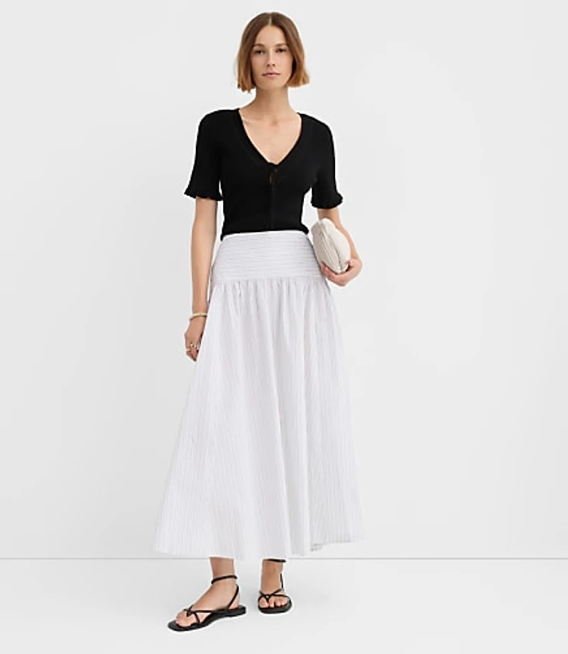 Petite Striped Yoke Poplin Maxi Skirt