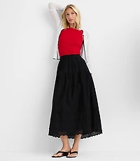 Scalloped Eyelet Pintucked Maxi Skirt