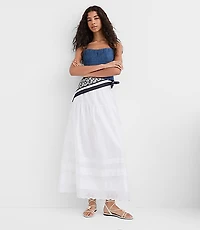 Scalloped Eyelet Pintucked Maxi Skirt