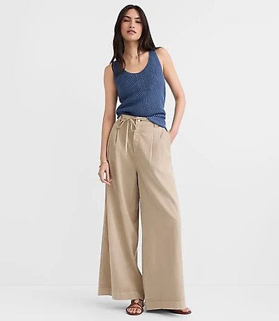 Petite Tie Waist Pleated Palazzo Pants