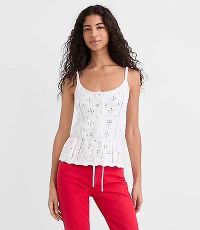 Tie Waist Pointelle Sweater Tank Top