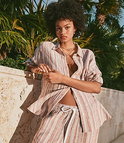 Petite Lou & Grey Striped Linen Cotton Shirt