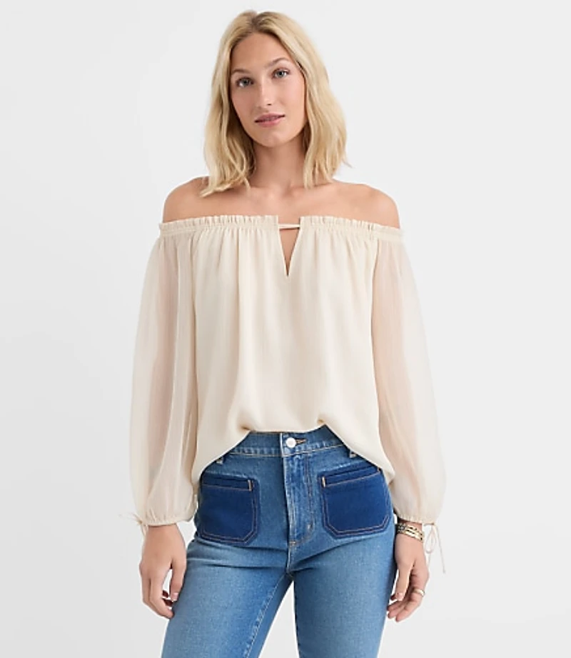 Tie Cuff Off The Shoulder Blouse