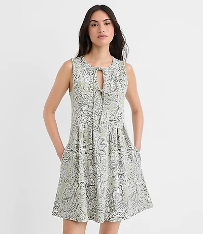 Floral Pintucked Bow Mini Pocket Dress