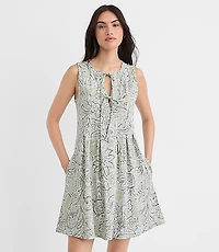 Floral Pintucked Bow Mini Pocket Dress