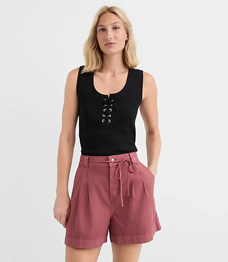 Lace Up Perfect Ribbed Scoop Neck Tank Top