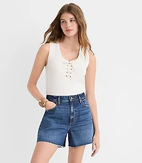 Lace Up Perfect Ribbed Scoop Neck Tank Top