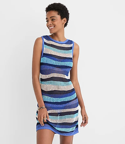 LOFT Beach Striped Tie Back Mini Swimsuit Coverup Dress