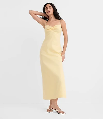 Sun Palm Linen Cotton Cutout Twist Midi Dress
