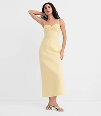 Sun Palm Linen Cotton Cutout Twist Midi Dress