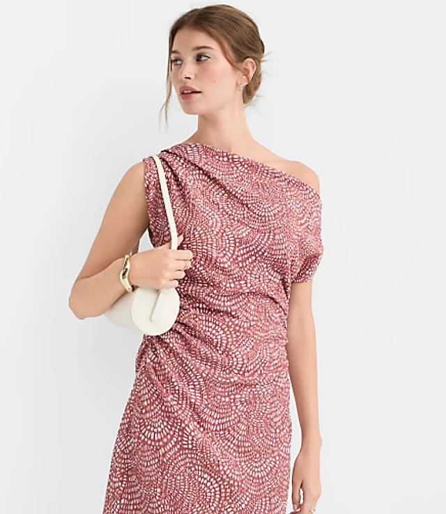 Hibiscus Stitchy Asymmetrical Ruched Mini Dress