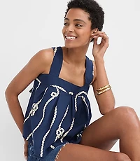 Rope Poplin Tie Back Pleated Tank Top
