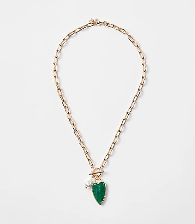 Pearlized Heart Toggle Necklace