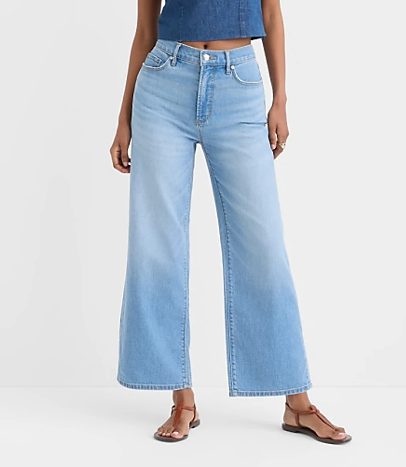 Rivete Curvy High Rise Wide Leg Crop Jeans Bright Medium Stonewash