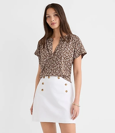 Floral Split Neck Mixed Media Top