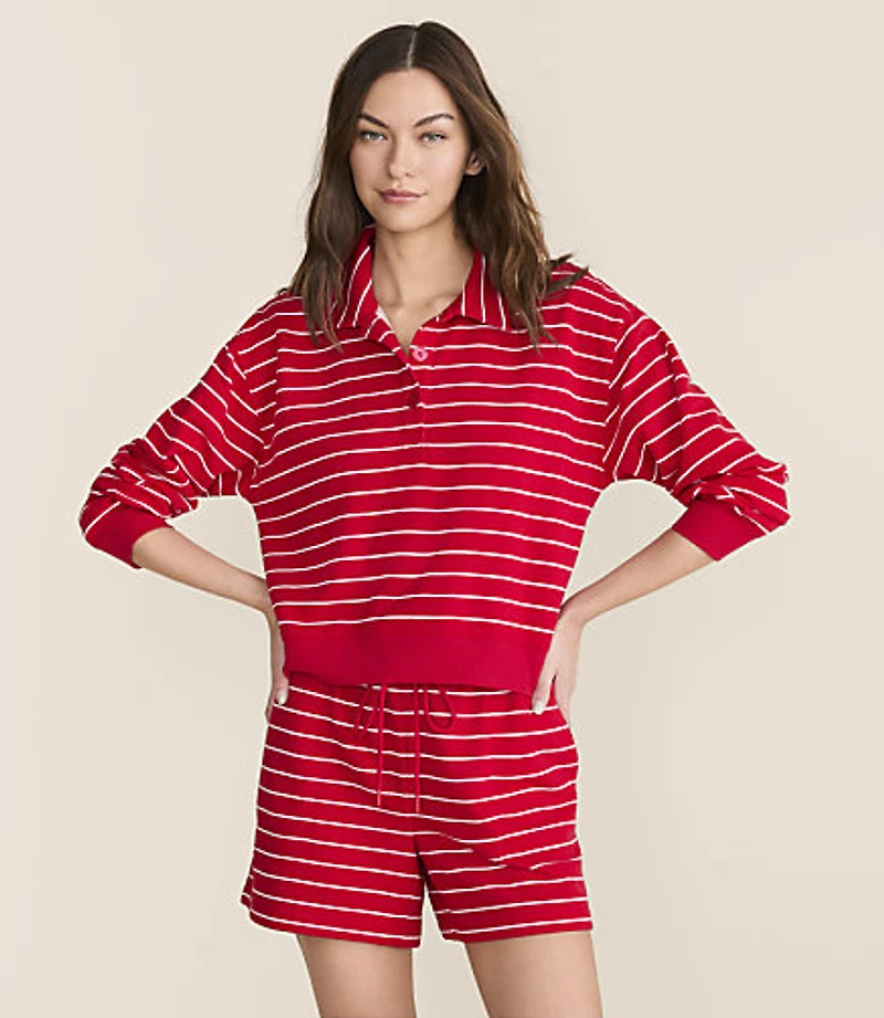 Petite Lou & Grey Striped Terrysoft Polo Top