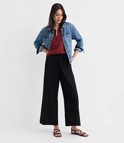 Petite Breezy Wide Leg Crop Pants Linen Cotton