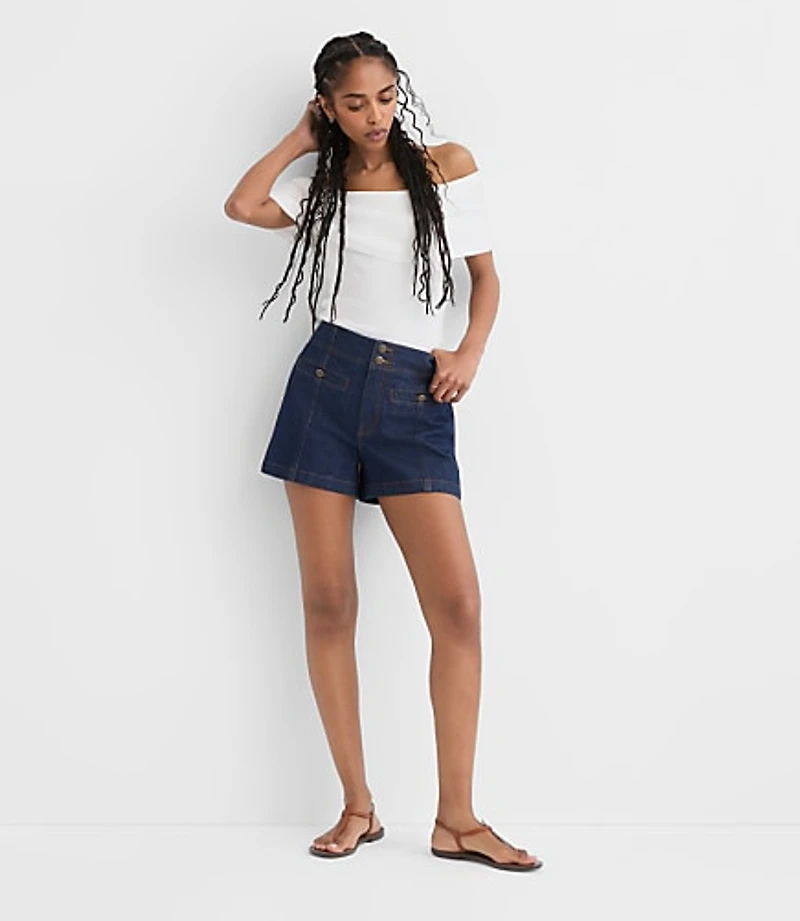 Rivete Double Shank High Rise Denim Shorts Nova Wash