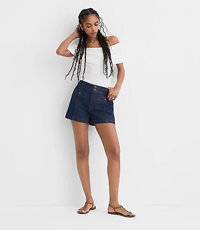 Rivete Double Shank High Rise Denim Shorts Nova Wash