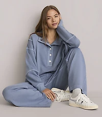Lou & Grey Denim Washed Terrysoft Henley Pocket Top