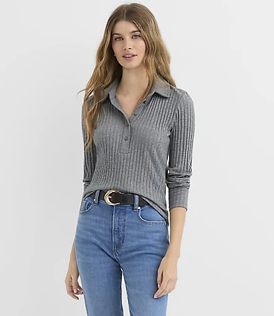 Heathered Ribbed Polo Top