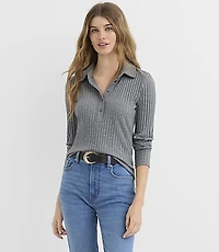 Heathered Ribbed Polo Top