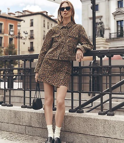 Denim Wrap Skort Leopard Print
