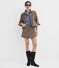 Denim Wrap Skort Leopard Print