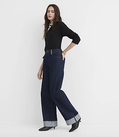 Rivete Selvedge Cuffed High Rise Wide Leg Jeans Nova Wash