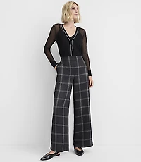 Fluid Pull On Wide Leg Pants Plaid Satin
