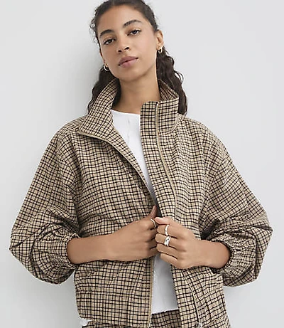 Plaid Funnel Neck Bomber Jacket