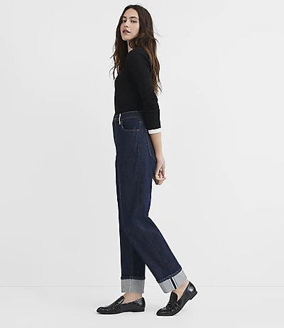Rivete Selvedge Cuffed High Rise Straight Jeans Nova Wash