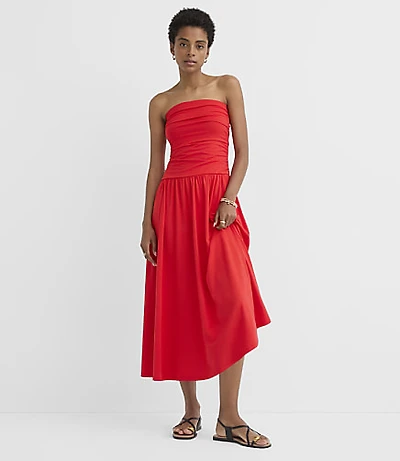 Petite Ruched Strapless Midi Dress