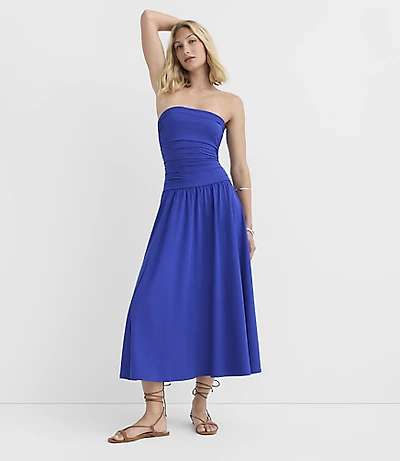 Petite Ruched Strapless Midi Dress
