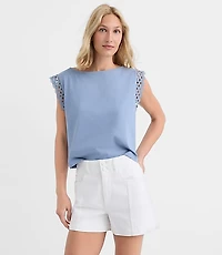 Petite Crochet Trim Modern Wedge Tee