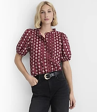 Tiled Pintucked Puff Sleeve Blouse