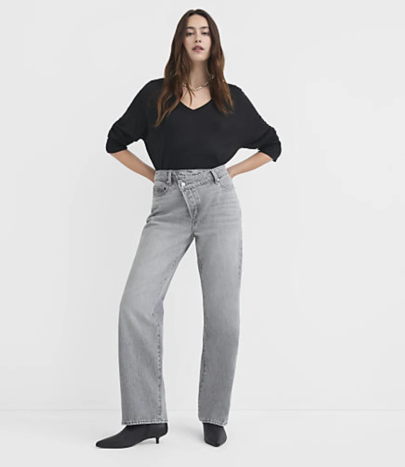 Rivete Mid Rise Crossover Relaxed Straight Jeans Grey Wash