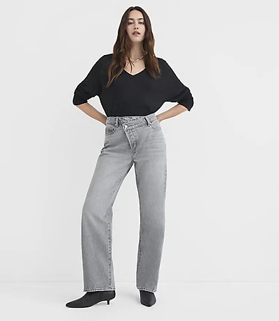 Rivete Mid Rise Crossover Relaxed Straight Jeans Grey Wash