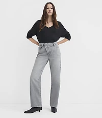 Rivete Mid Rise Crossover Relaxed Straight Jeans Grey Wash