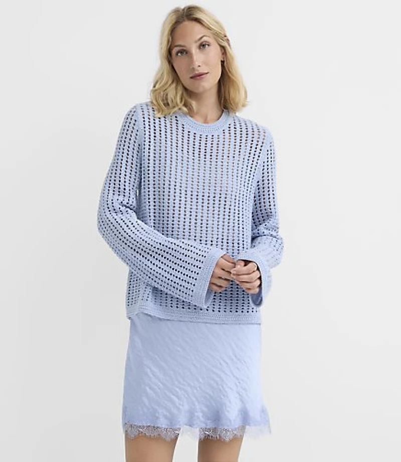 Petite Open Stitch Flare Sleeve Sweater