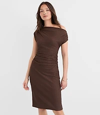 Petite Stitchy Asymmetrical Ruched Mini Dress