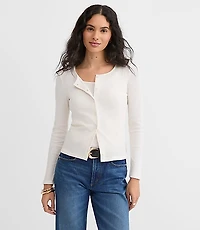 Petite Ruffle Ribbed Cardigan