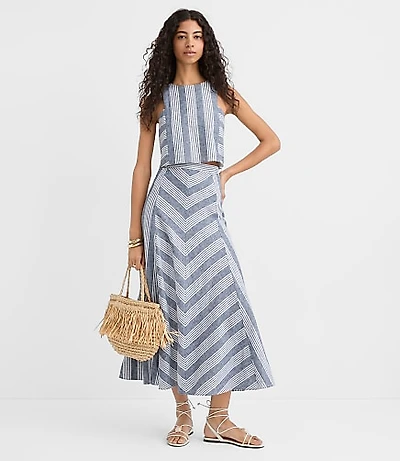 Chevron Linen Blend Midi Skirt