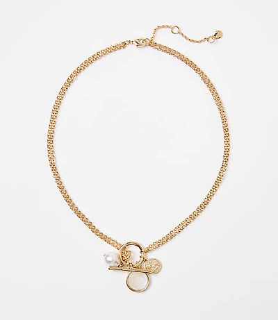 Pearlized Coin Chain Toggle Necklace
