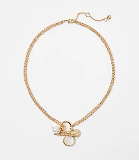 Pearlized Coin Chain Toggle Necklace