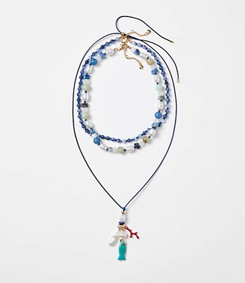 Pearlized Fish Layered Necklace Set