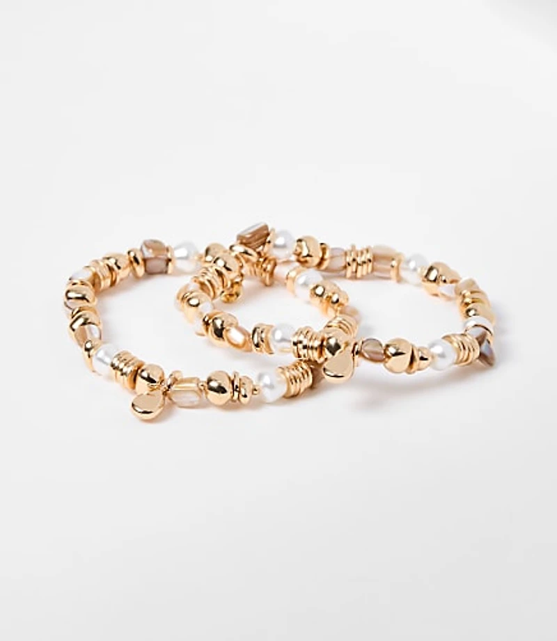 Pearlized Metallic Stretch Bracelet Set