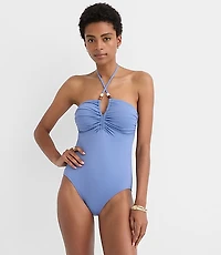 LOFT Beach Beaded Ruched Halter One Piece Swimsuit