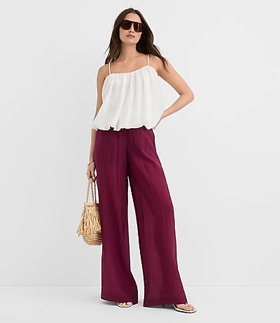 Petite Semi-Sheer Pull On Wide Leg Pants
