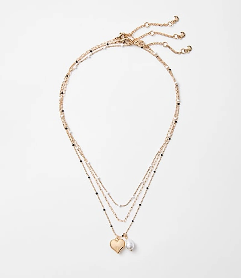 Pearlized Heart Layered Necklace Set